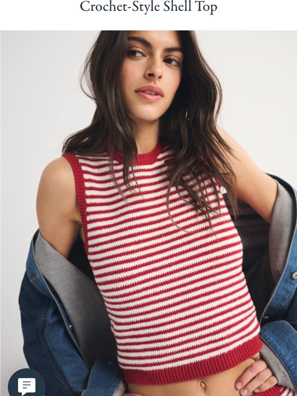 Abercrombie & Fitch Red and White Striped Crochet-Style Shell Top